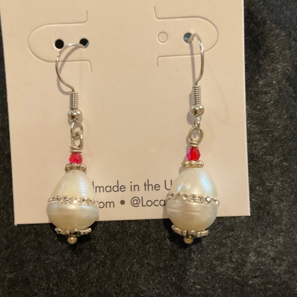 Chic Silver And Red Pearl Earrings